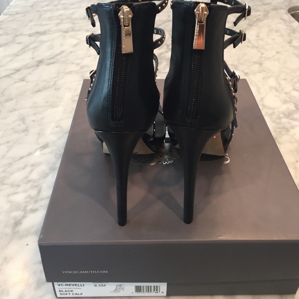 Black Vince Camuto heels leather upper 81/2 - Picture 3 of 4